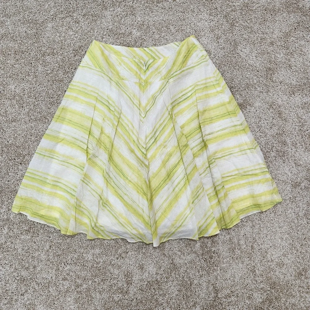 Talbots Skirt Green White Striped Cotton A-Line Preppy 8P‎